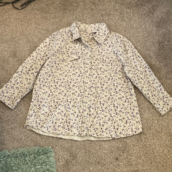 Faded Glory Purple Floral Shirt 3/4 quarter sleeves - Picture 2 of 5